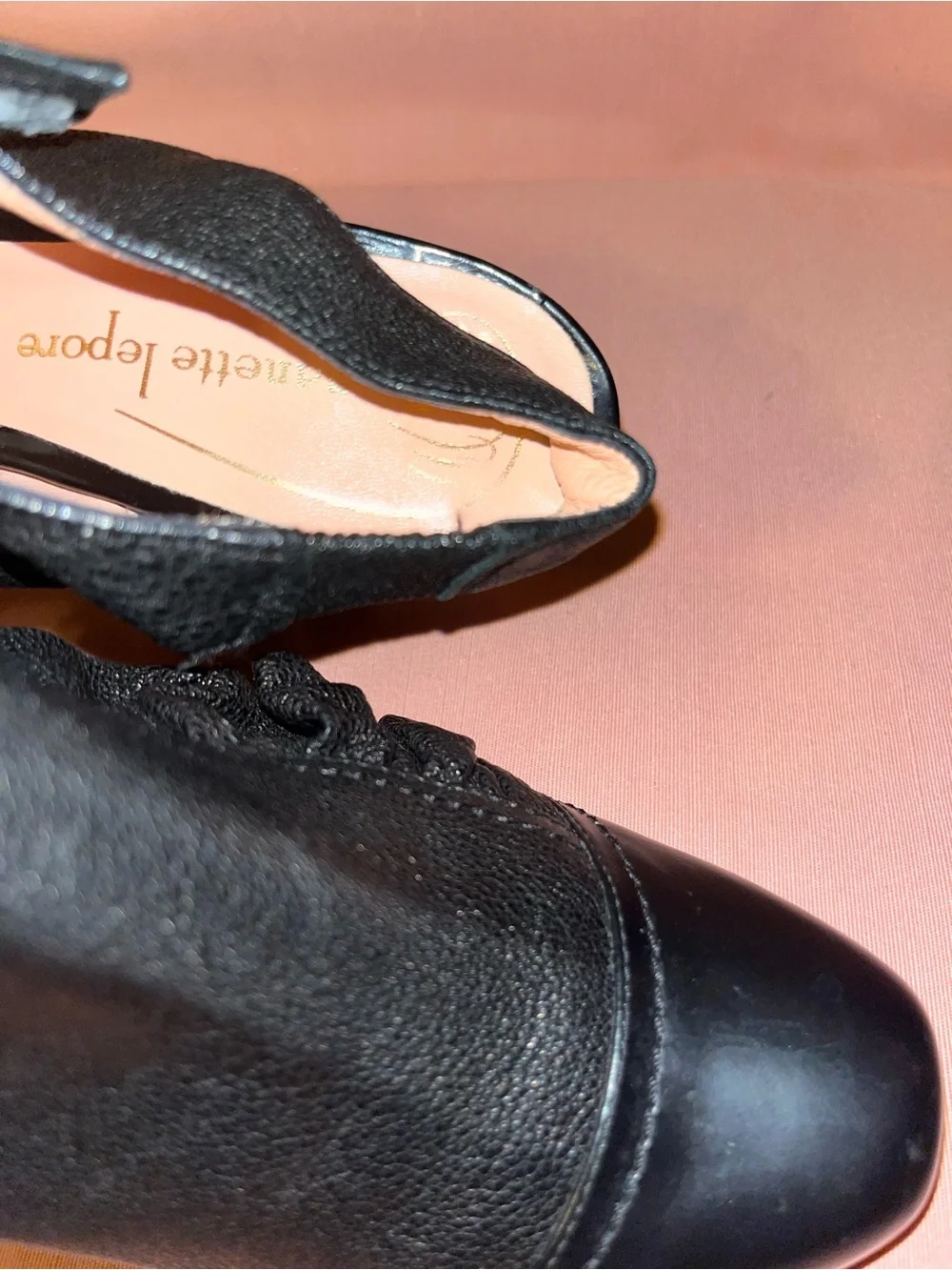 Women’s Black Soft Leather Ruffle Heel Booties
